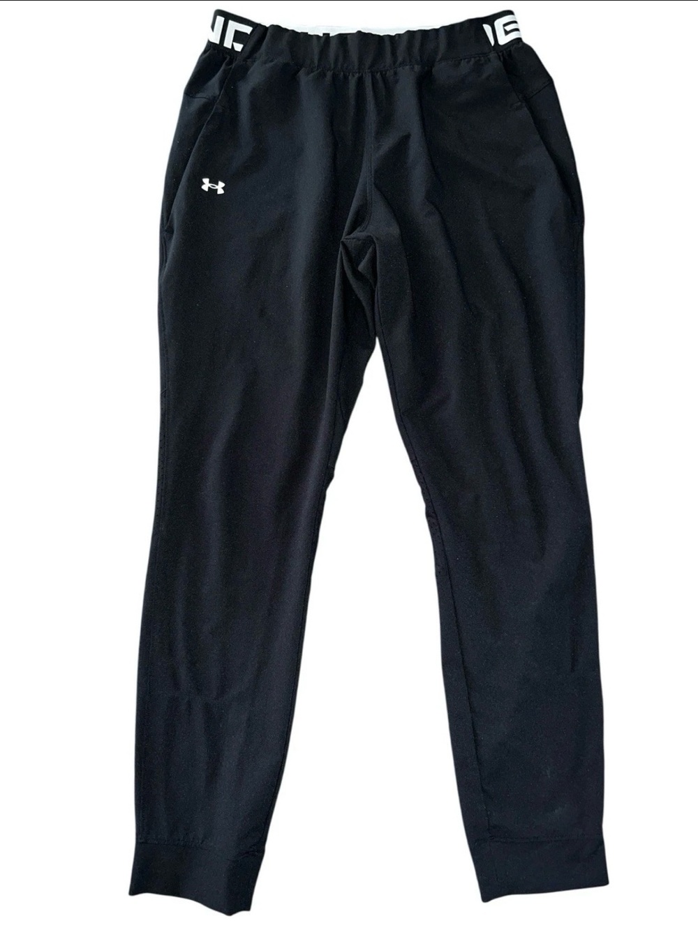 Under Armour Men’s Medium Loose Fit Joggers Black Logo Mesh Panel Training Pants